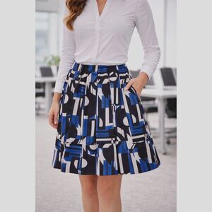 Lauren Ralph Lauren 100% Silk Geometric Print Skirt Blue Black Women’s Size 14W